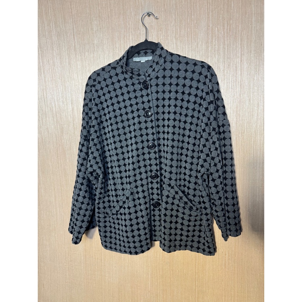 Bryn Walker XS Gray Black Polka Dot Button Front Lagenlook Jacket Cardigan